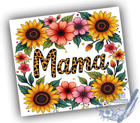 Leopard Mama 20oz Skinny Tumbler PNG, Mama Flowers Tumbler Sublimation Wrap, Straight & Tapered Tumbler Wrap, Instant Digital Download Sublimation ToriDesigns 