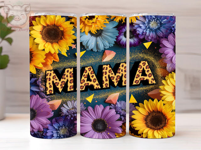 Leopard Mama 20oz Tumbler Png, Straight & Tapered Tumbler Png, Sunflowers Mama Tumbler Png, Digital Download PNG Sublimation Lara' s Designs 