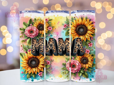 Leopard Mama 20oz Tumbler Wrap Sublimation Design, Straight Tapered Tumbler Wrap, Mama Sunflower Tumbler Png, Instant Digital Download Sublimation SvggirlplusArt 