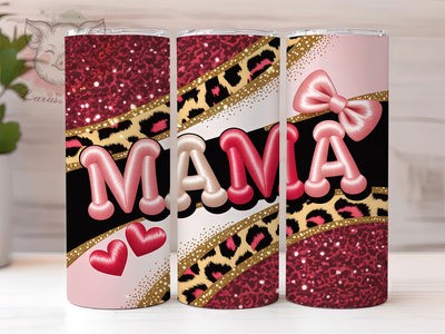 Leopard Mama Glitter 20oz Tumbler, Red Glitter Pattern, Faux Yarn Style, Sublimation Tumbler Wrap, 20oz Tumbler, Glam Mom Gift, Animal Print Keepsake Sublimation Lara' s Designs 