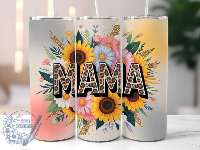 Leopard Mama Sunflower 20oz Tumbler, Glitter Design, Mama Life, Sunflower Theme, 20oz Sublimation, PNG Design, Stylish Gift Sublimation ToriDesigns 