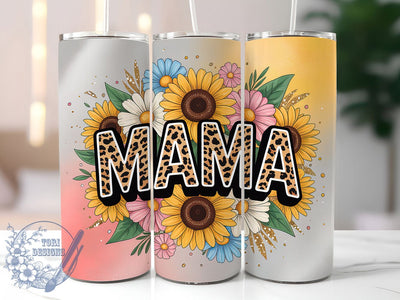 Leopard Mama Sunflower 20oz Tumbler, Glitter Design, Mama Life, Sunflower Theme, 20oz Sublimation, PNG Design, Stylish Gift Sublimation ToriDesigns 
