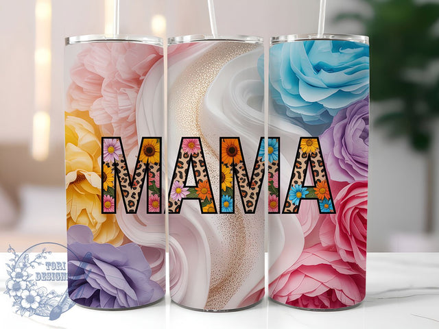 Leopard Mama Sunflower 20oz Tumbler, Glitter Design, Mama Life, Sunflower Theme, 20oz Sublimation, PNG Design, Stylish Gift Sublimation ToriDesigns 