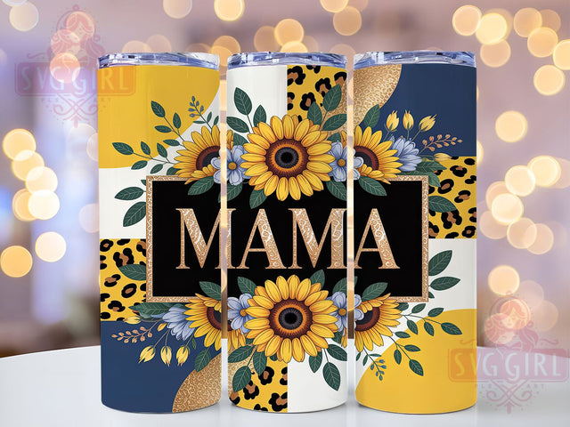 Leopard Mama Sunflower Tumbler, Leopard Sunflower Pattern, Mama Leopard Design, 20Oz Sublimation Wrap, Wild Sunflower Art, Leopard Print Texture, Tumbler Sublimation Sublimation SvggirlplusArt 