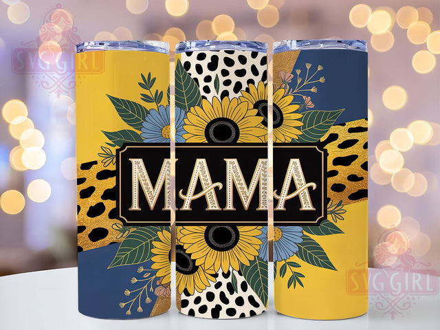Leopard Mama Sunflower Tumbler, Leopard Sunflower Pattern, Mama Leopard Design, 20Oz Sublimation Wrap, Wild Sunflower Art, Leopard Print Texture, Tumbler Sublimation Sublimation SvggirlplusArt 