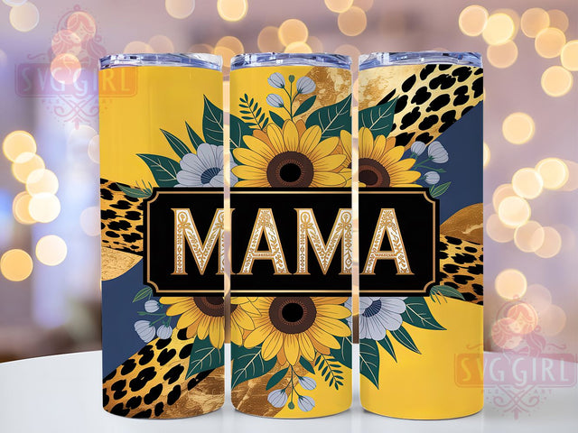 Leopard Mama Sunflower Tumbler, Leopard Sunflower Pattern, Mama Leopard Design, 20Oz Sublimation Wrap, Wild Sunflower Art, Leopard Print Texture, Tumbler Sublimation Sublimation SvggirlplusArt 