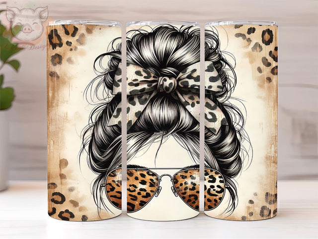 Leopard Messy Bun 20oz Tumbler Png, Straight & Tapered Tumbler Png, Mom Life Tumbler Png, Digital Download PNG Sublimation Lara' s Designs 