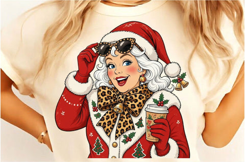 Leopard Mrs Claus Christmas Cocoa PNG Sublimation SVGista 