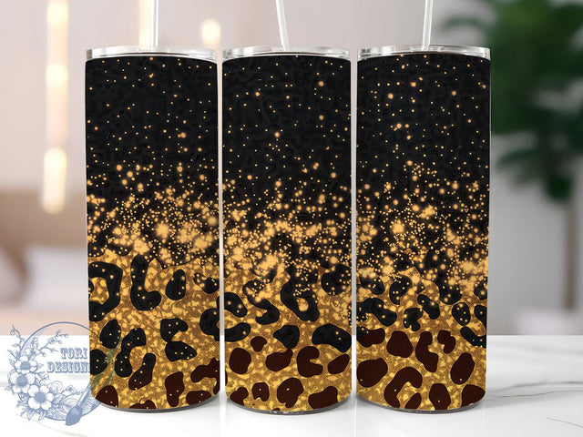Leopard Ombre 20oz Skinny Tumbler PNG, Black Gold Leopard Tumbler Sublimation Wrap, Straight & Tapered Tumbler Wrap, Instant Digital Download Sublimation ToriDesigns 