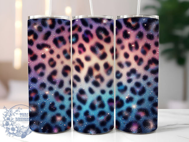 Leopard Ombre Glitter 20oz Skinny Tumbler, Teal Purple Sparkly Cheetah Print Tumbler Png, Straight & Tapered Tumbler Wrap, Instant Digital Download Sublimation ToriDesigns 