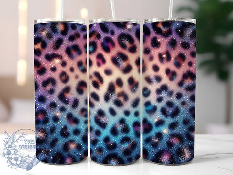 Leopard Ombre Glitter 20oz Skinny Tumbler, Teal Purple Sparkly Cheetah Print Tumbler Png, Straight & Tapered Tumbler Wrap, Instant Digital Download Sublimation ToriDesigns 