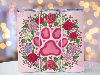 Leopard Paw Valentine Tumbler, Paw Print Wrap, Faux Yarn Design, Leopard Floral, 20oz Tumbler Wrap, Sublimation Design, Pet Lover Valentine Sublimation SvggirlplusArt 