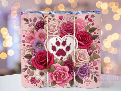 Leopard Paw Valentine Tumbler, Paw Print Wrap, Faux Yarn Design, Leopard Floral, 20oz Tumbler Wrap, Sublimation Design, Pet Lover Valentine Sublimation SvggirlplusArt 