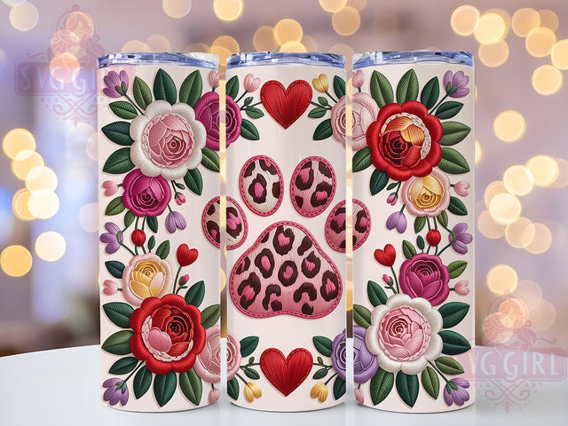 Leopard Paw Valentine Tumbler, Paw Print Wrap, Faux Yarn Design, Leopard Floral, 20oz Tumbler Wrap, Sublimation Design, Pet Lover Valentine Sublimation SvggirlplusArt 