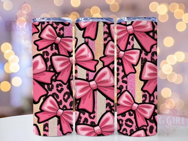 Leopard Pink Bow Glow 20oz Tumbler, Leopard Print, Pink Bow, Glow Effect, Chic Style, Trendy Aesthetic, Skinny Tumbler, Sublimation PNG Sublimation SvggirlplusArt 
