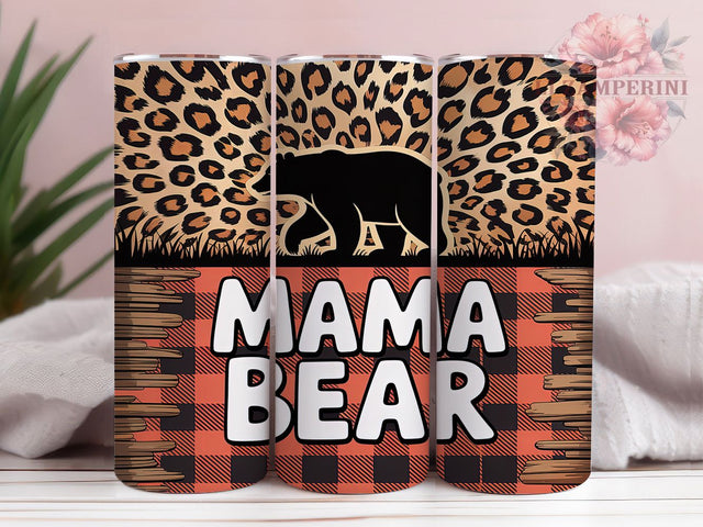 Leopard Plaid Mama Bear Tumbler, Leopard Print Sublimation Design, Buffalo Plaid Wood Art, 20oz Seamless Tumbler, Rustic Mama Mug, Country Style Cup, Stylish Animal Print Wrap Sublimation Li Zamperini 