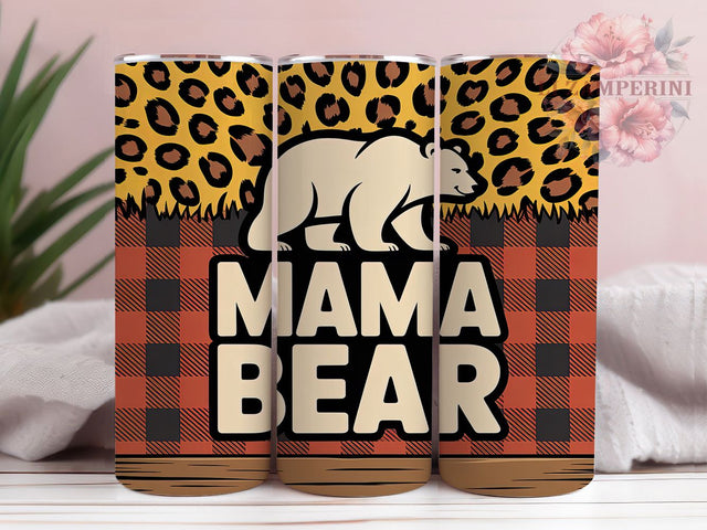 Leopard Plaid Mama Bear Tumbler, Leopard Print Sublimation Design, Buffalo Plaid Wood Art, 20oz Seamless Tumbler, Rustic Mama Mug, Country Style Cup, Stylish Animal Print Wrap Sublimation Li Zamperini 