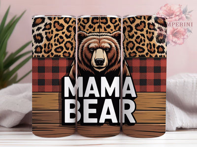 Leopard Plaid Mama Bear Tumbler, Leopard Print Sublimation Design, Buffalo Plaid Wood Art, 20oz Seamless Tumbler, Rustic Mama Mug, Country Style Cup, Stylish Animal Print Wrap Sublimation Li Zamperini 