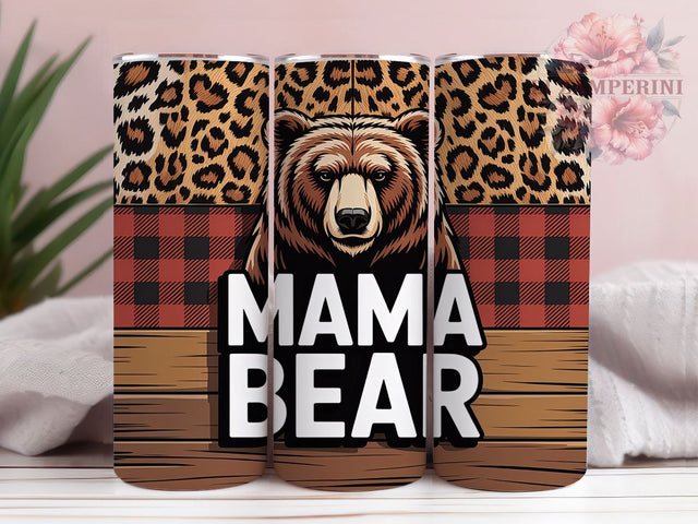 Leopard Plaid Mama Bear Tumbler, Leopard Print Sublimation Design, Buffalo Plaid Wood Art, 20oz Seamless Tumbler, Rustic Mama Mug, Country Style Cup, Stylish Animal Print Wrap Sublimation Li Zamperini 
