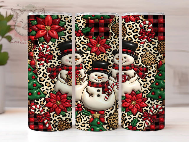 Leopard Plaid Snowmen 20oz Tumbler, Leopard Plaid, Plaid Snowmen, Snowmen Tumbler, Leopard Tumbler, Plaid Tumbler, 20oz Tumbler Wrap, Snowmen PNG Sublimation Lara' s Designs 