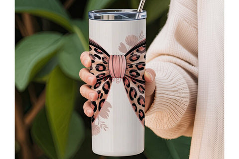 Leopard Print Bow 20oz Tumbler Wrap Sublimation DesignSVG 