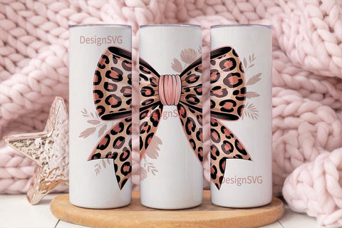 Leopard Print Bow 20oz Tumbler Wrap Sublimation DesignSVG 