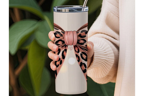 Leopard Print Bow 20oz Tumbler Wrap Sublimation DesignSVG 