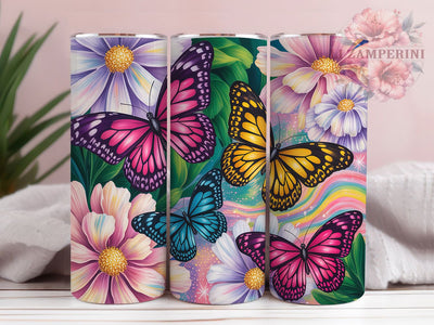 Leopard Print Butterfly 20oz Tumbler Wrap, Vibrant Butterflies, Pink Patterns, Purple Accents, Yellow Details, Turquoise Butterflies, Magenta Design Sublimation Li Zamperini 