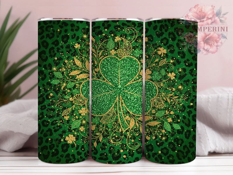 Leopard Print Clover Tumbler, Shamrock Clover Tumbler, Stylish 20oz Wrap, Sublimation Design, Trendy Gift Idea, St Patricks Day Wrap, Festive Shamrock Tumbler Sublimation Li Zamperini 
