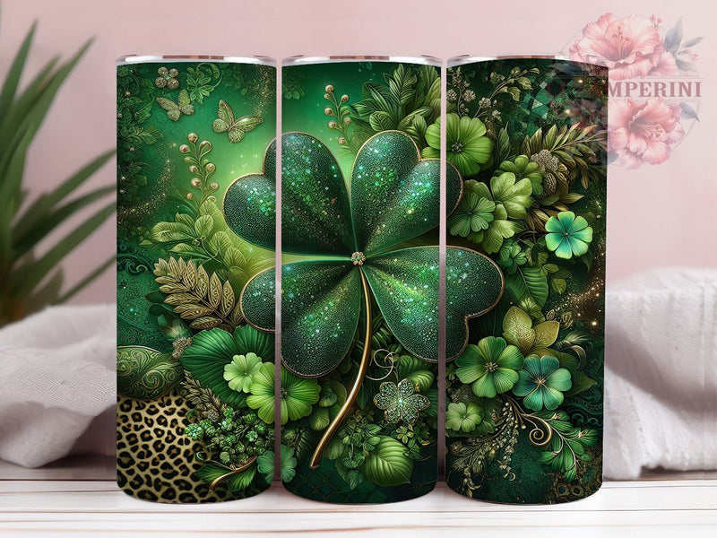 Leopard Print Clover Tumbler, Shamrock Clover Tumbler, Stylish 20oz Wrap, Sublimation Design, Trendy Gift Idea, St Patricks Day Wrap, Festive Shamrock Tumbler Sublimation Li Zamperini 
