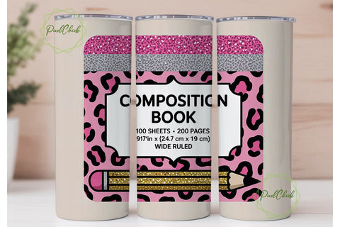 Leopard Print Composition Book Tumbler Sublimation PixelChick 