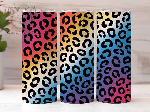Leopard Print Flag 20oz Tumbler, Leopard Print, Gradient Pattern, Red White Blue, 4th of July, Bold Design, Skinny Tumbler, Sublimation PNG Sublimation Lara' s Designs 