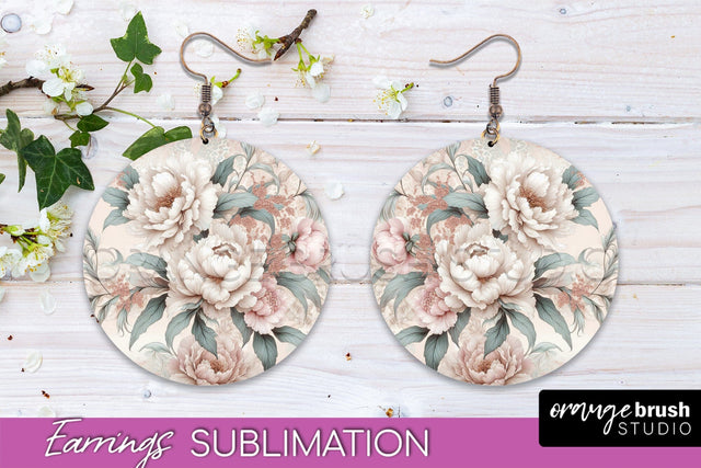 Leopard Print Flower Earrings, Floral Round Earring PNG Sublimation OrangeBrushStudio 
