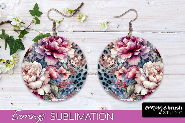Leopard Print Flower Earrings, Floral Round Earring PNG Sublimation OrangeBrushStudio 