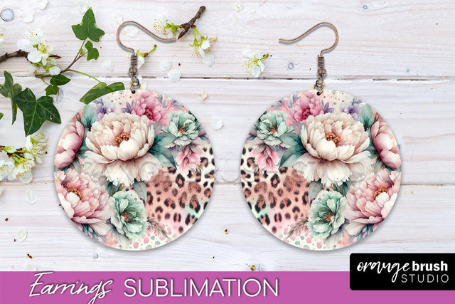 Leopard Print Flower Earrings, Floral Round Earring PNG Sublimation OrangeBrushStudio 