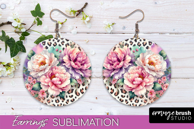 Leopard Print Flower Earrings, Floral Round Earring PNG Sublimation OrangeBrushStudio 