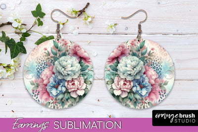 Leopard Print Flower Earrings, Floral Round Earring PNG Sublimation OrangeBrushStudio 