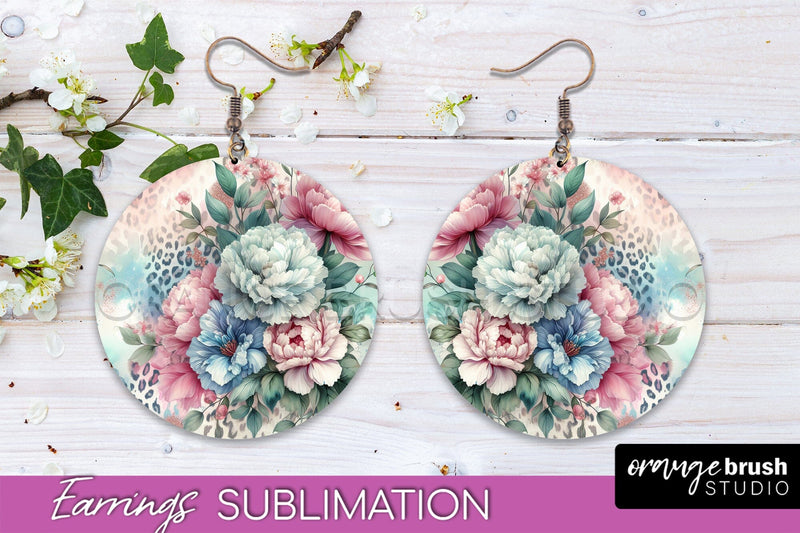 Leopard Print Flower Earrings, Floral Round Earring PNG Sublimation OrangeBrushStudio 
