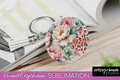 Leopard Print Flower Keychain, Floral Keychain Sublimation Sublimation OrangeBrushStudio 