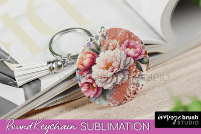 Leopard Print Flower Keychain, Floral Keychain Sublimation Sublimation OrangeBrushStudio 