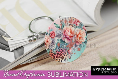 Leopard Print Flower Keychain, Floral Keychain Sublimation Sublimation OrangeBrushStudio 