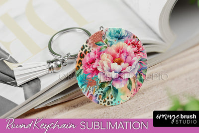 Leopard Print Flower Keychain, Floral Keychain Sublimation Sublimation OrangeBrushStudio 