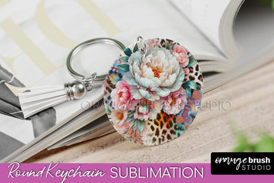 Leopard Print Flower Keychain, Floral Keychain Sublimation Sublimation OrangeBrushStudio 