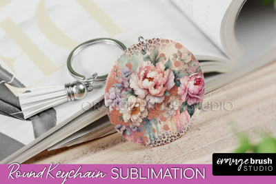 Leopard Print Flower Keychain, Floral Keychain Sublimation Sublimation OrangeBrushStudio 