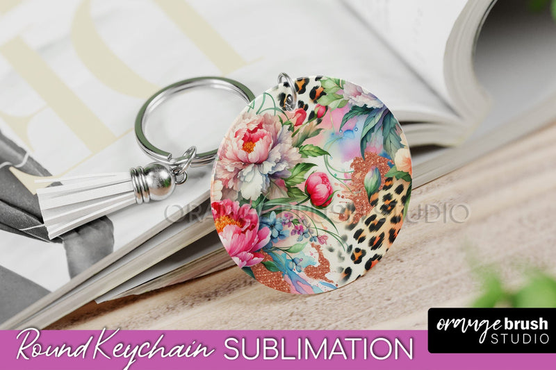 Leopard Print Flower Keychain, Floral Keychain Sublimation Sublimation OrangeBrushStudio 