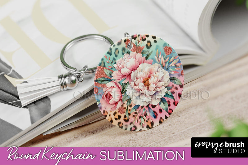 Leopard Print Flower Keychain, Floral Keychain Sublimation Sublimation OrangeBrushStudio 