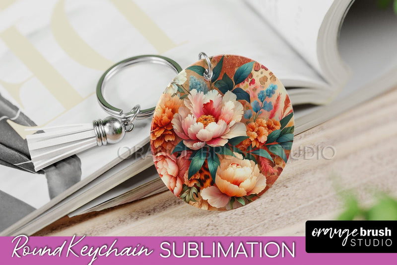 Leopard Print Flower Keychain, Floral Keychain Sublimation Sublimation OrangeBrushStudio 