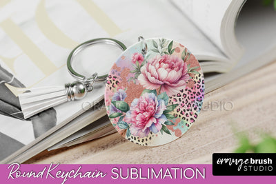 Leopard Print Flower Keychain, Floral Keychain Sublimation Sublimation OrangeBrushStudio 