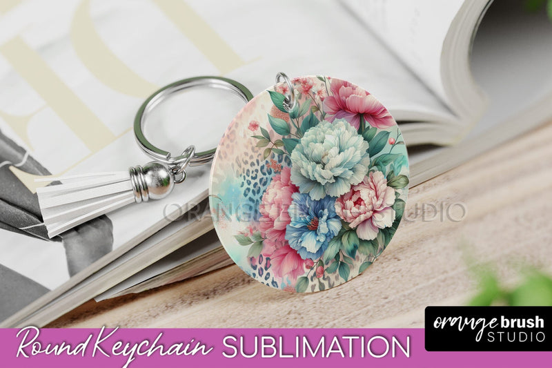 Leopard Print Flower Keychain, Floral Keychain Sublimation Sublimation OrangeBrushStudio 