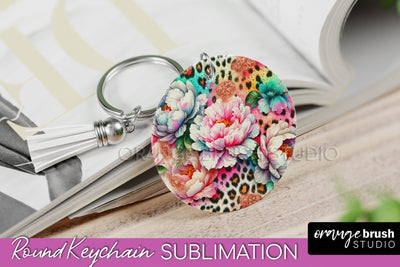 Leopard Print Flower Keychain, Floral Keychain Sublimation Sublimation OrangeBrushStudio 